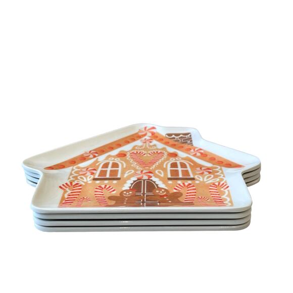 Cupcakes & Cashmere GINGERBREAD HOUSE Melamine Snack Plates Set of 4 New - Picture 7 of 10